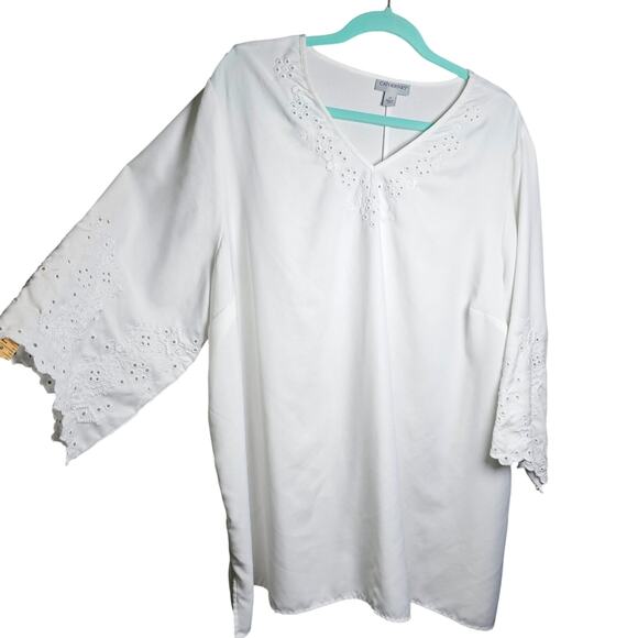 Catherines White Eyelet Embroidered Sleeve Blouse 2x - Picture 2 of 10